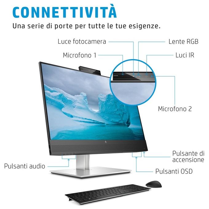 HP 169L0AT E24mv G4 Monitor per Conferenze 23,8'' IPS Full HD 1920x1080 Webcam 5MP Altoparlanti Hub USB HDMI DisplayPort VGA colore Argento
