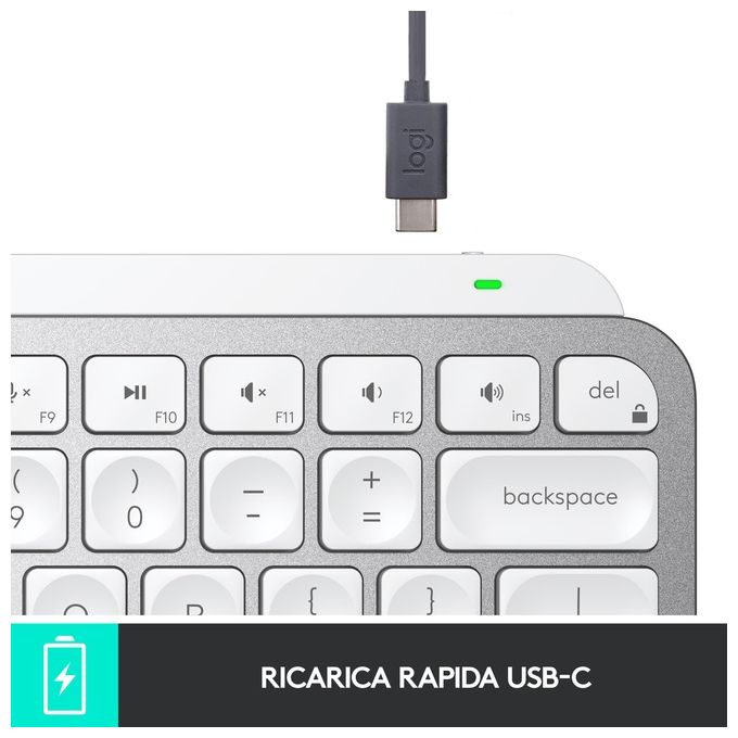 Logitech 920-010489 MX Keys Mini Tastiera Wireless Compatta QWERTY Italiano Bluetooth LED Ricaricabile USB-C colore Grigio
