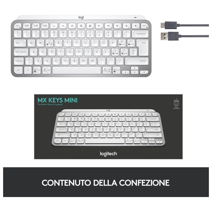 Logitech 920-010489 MX Keys Mini Tastiera Wireless Compatta QWERTY Italiano Bluetooth LED Ricaricabile USB-C colore Grigio
