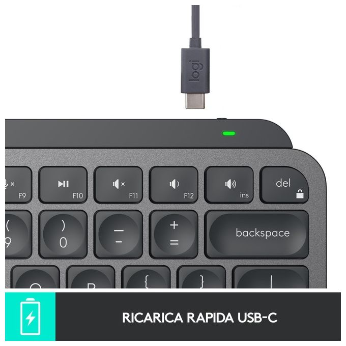 Logitech 920-010488 MX Keys Mini Tastiera Wireless Bluetooth QWERTY Italiano Ricaricabile USB-C Multi-Device colore Grafite