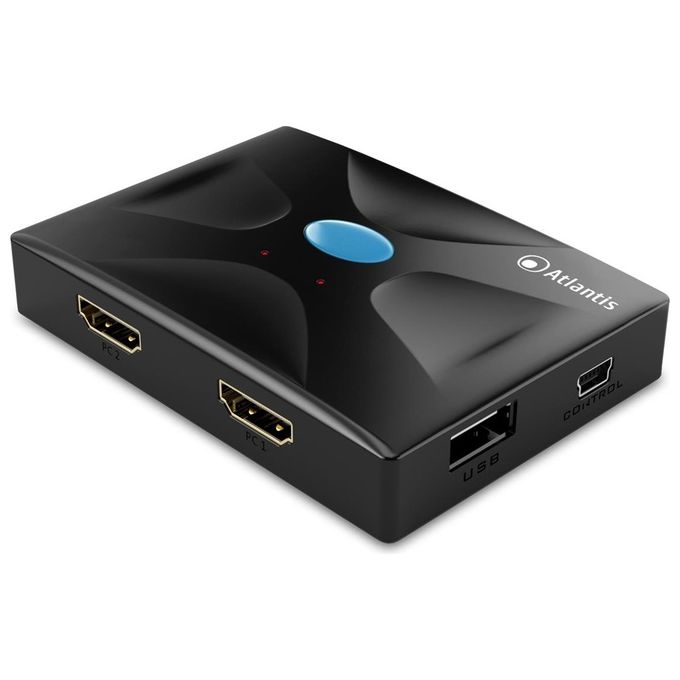 Atlantis Deviatore Kvm Hdmi Switch Usb a 2 Porte con 2 Cavi di Collegamento