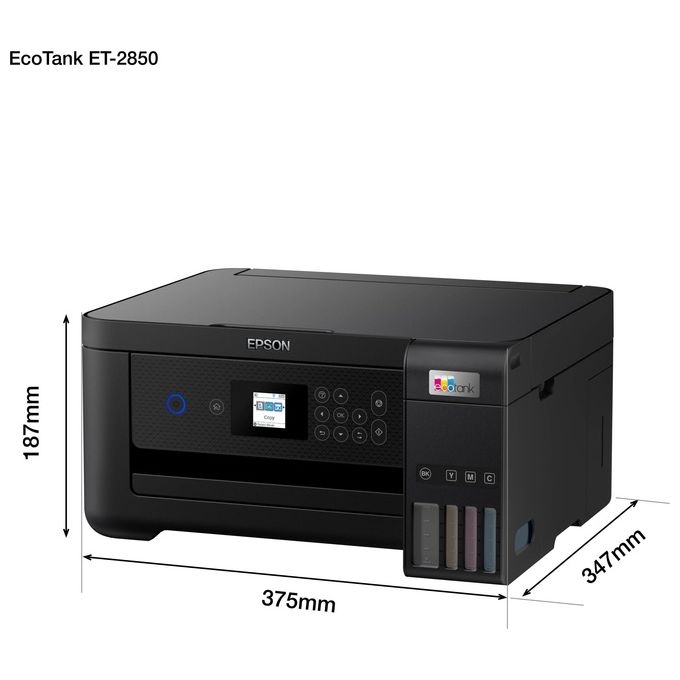 Epson C11CJ63405 EcoTank ET-2850 Stampante Multifunzione Inkjet A4 3 in 1 Serbatoi Ricaricabili Wi-Fi USB 5760x1440 DPI colore Nero