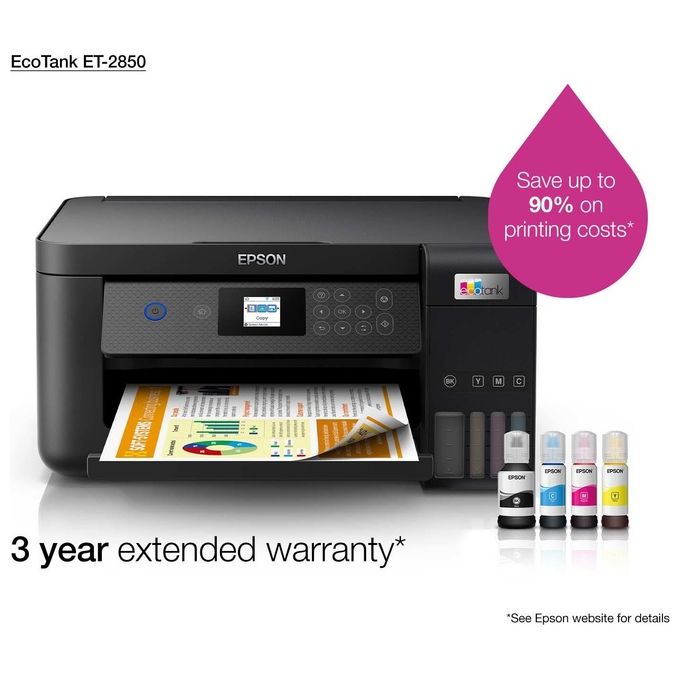 Epson C11CJ63405 EcoTank ET-2850 Stampante Multifunzione Inkjet A4 3 in 1 Serbatoi Ricaricabili Wi-Fi USB 5760x1440 DPI colore Nero