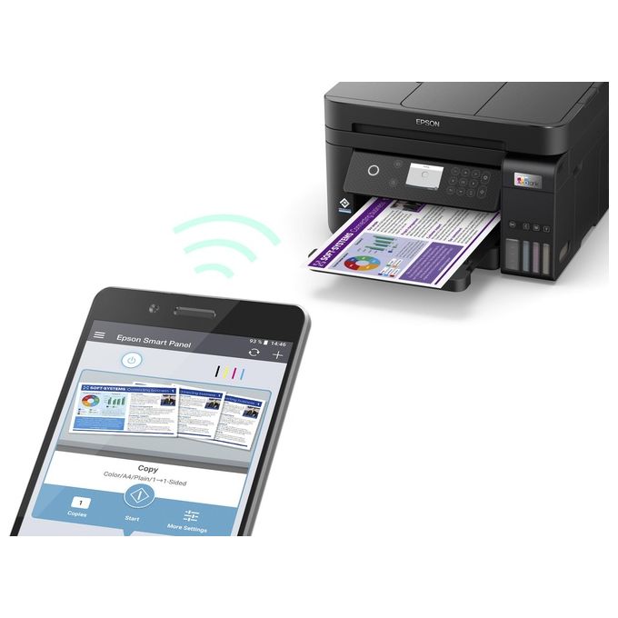 Epson C11CJ61402 EcoTank ET-3850 Stampante Multifunzione Inkjet A4 Stampa Copia Scansione Wi-Fi Ethernet ADF Fronte Retro colore Nero