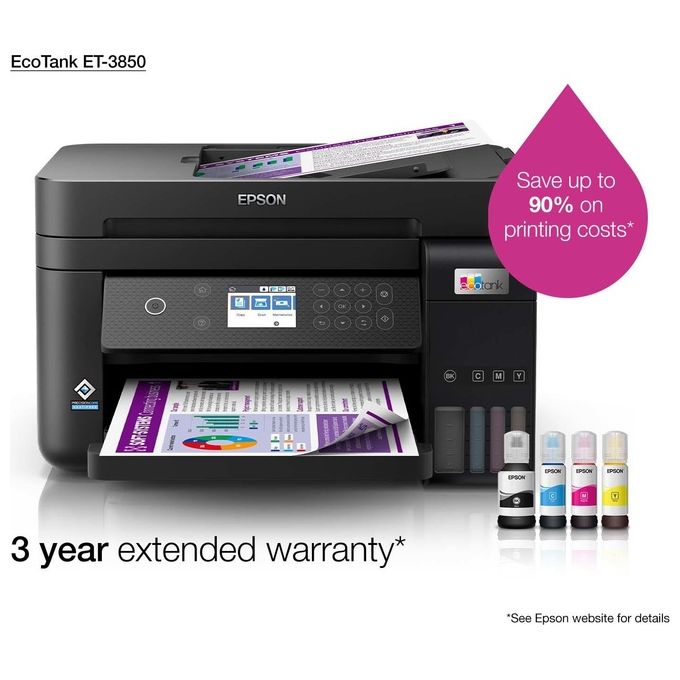 Epson C11CJ61402 EcoTank ET-3850 Stampante Multifunzione Inkjet A4 Stampa Copia Scansione Wi-Fi Ethernet ADF Fronte Retro colore Nero
