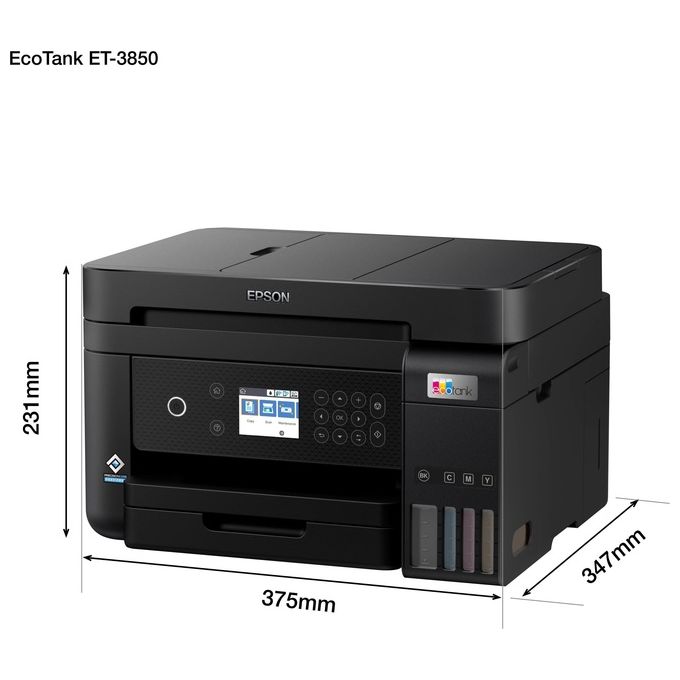 Epson C11CJ61402 EcoTank ET-3850 Stampante Multifunzione Inkjet A4 Stampa Copia Scansione Wi-Fi Ethernet ADF Fronte Retro colore Nero