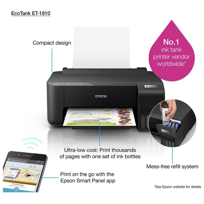Epson C11CJ71401 EcoTank ET-1810 Stampante Multifunzione Inkjet A4 Wi-Fi Wi-Fi Direct Serbatoi Alta Capacita' colore Nero