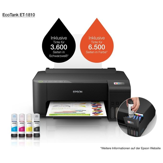Epson C11CJ71401 EcoTank ET-1810 Stampante Multifunzione Inkjet A4 Wi-Fi Wi-Fi Direct Serbatoi Alta Capacita' colore Nero