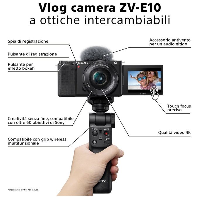 Sony ZV-E10L Alpha Mirrorless Vlog Fotocamera APS-C 24,2 MP 4K Obiettivo 16-50mm f-3.5-5.6 OSS colore Nero