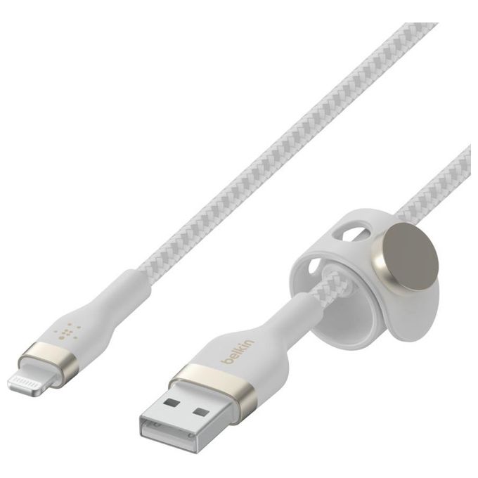 Belkin CAA010BT2MWH BOOST CHARGE PRO Flex Cavo USB A a Lightning 2 m con Esterno Intrecciato in Silicone Resistente 30000 Piegature colore Bianco