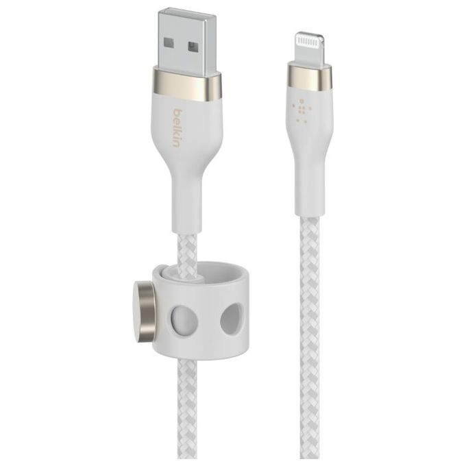 Belkin CAA010BT2MWH BOOST CHARGE PRO Flex Cavo USB A a Lightning 2 m con Esterno Intrecciato in Silicone Resistente 30000 Piegature colore Bianco