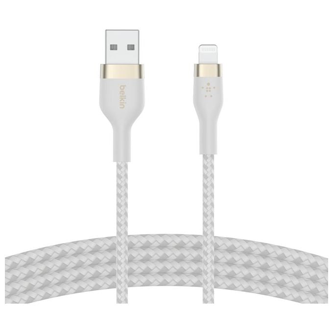 Belkin CAA010BT3MWH Cavo USB A a Lightning 3 m con Rivestimento in Silicone Intrecciato colore Bianco