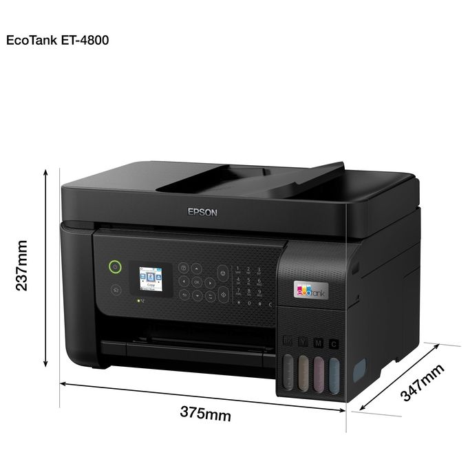 Epson ET-4800 EcoTank Stampante Multifunzione Inkjet A4 Stampa Copia Scansione Fax ADF Wi-Fi Ethernet AirPrint colore Nero