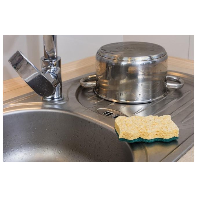 Vileda Spugnetta da Cucina Mediamente Abrasiva Cellulosa Super-assorbente Trattamento Antibatterico sul lato in Fibra Verde Forma Ergonomica 2 Pezzi