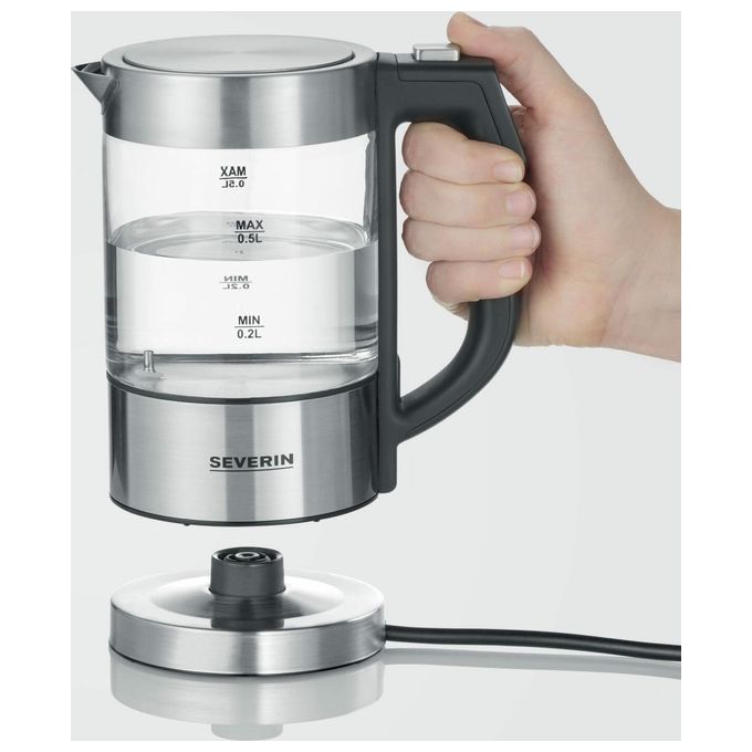 Severin WK 3458 Mini Bollitore Elettrico Digitale in Vetro 0,5 L 1100 W Termostato Regolabile Mantieni Caldo colore Nero Trasparente