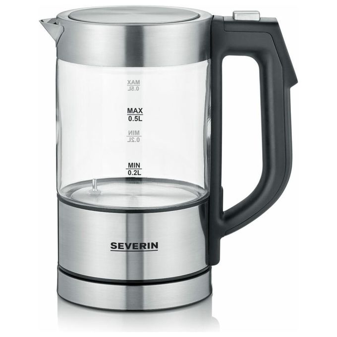 Severin WK 3458 Mini Bollitore Elettrico Digitale in Vetro 0,5 L 1100 W Termostato Regolabile Mantieni Caldo colore Nero Trasparente