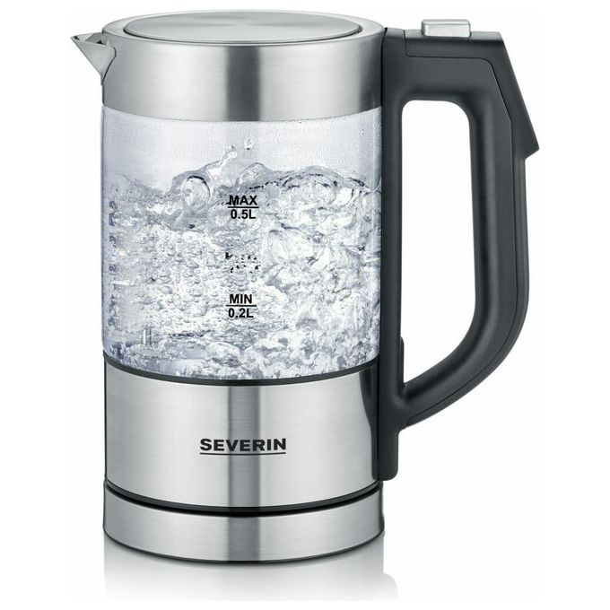 Severin WK 3458 Mini Bollitore Elettrico Digitale in Vetro 0,5 L 1100 W Termostato Regolabile Mantieni Caldo colore Nero Trasparente