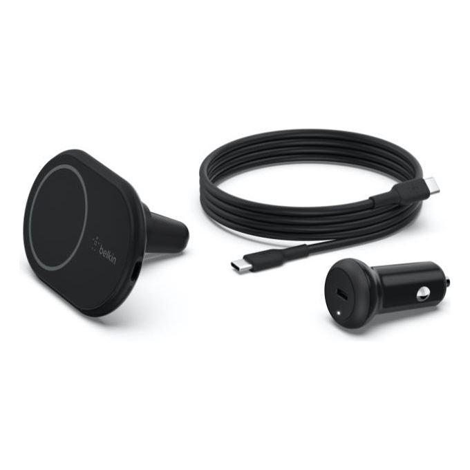 Belkin WIC004 BOOST CHARGE Supporto da auto con ricarica wireless magnetica 10 W compatibile con MagSafe include alimentatore da auto USB-C PD 3.0 e cavo USB-C 1 2 m colore Nero
