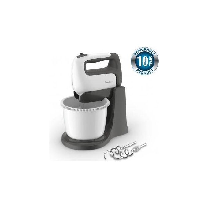 Moulinex HM4641 Prep'Mix Sbattitore Elettrico 500W 5 Velocita' Turbo Ciotola Auto-Rotante 2.5 L Fruste e Ganci in Acciaio Inox colore Bianco