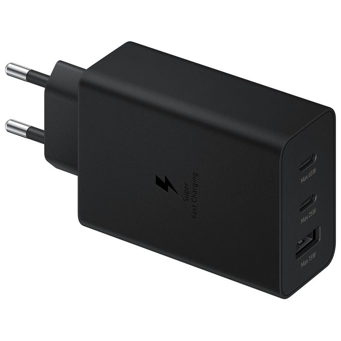 Samsung EP-T6530 Caricabatterie 65W Super Fast Charging 3 Porte 2 USB-C 1 USB-A colore Nero