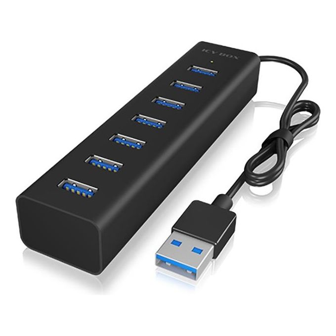 ICY BOX IB-HUB1700-U3 Hub USB 7 porte USB 3.2 Gen 1 Tipo A 5000 Mbit-s Alloggiamento in Alluminio colore Nero