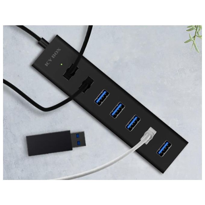 ICY BOX IB-HUB1700-U3 Hub USB 7 porte USB 3.2 Gen 1 Tipo A 5000 Mbit-s Alloggiamento in Alluminio colore Nero