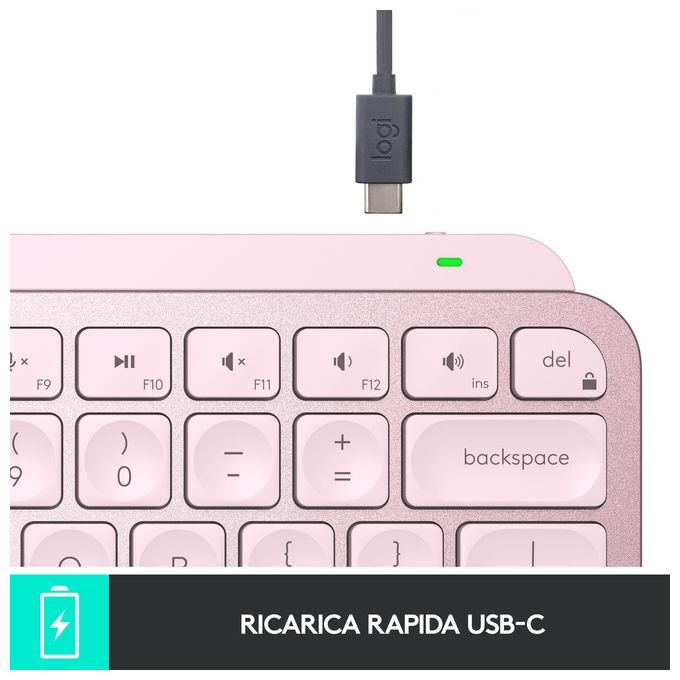 Logitech 920-010812 MX Keys Mini Tastiera Illuminata Wireless Retroilluminata Bluetooth Multi dispositivo colore Rosa