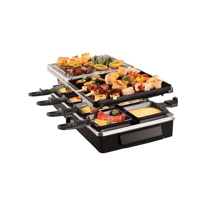 Russell Hobbs 26280-56 Multi Raclette 3 in 1 Griglia Raclette 8 Persone 1400 W Antiaderente Padellini Inclusi colore Nero