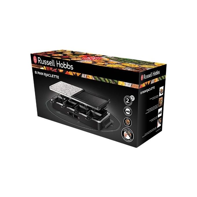Russell Hobbs 26280-56 Multi Raclette 3 in 1 Griglia Raclette 8 Persone 1400 W Antiaderente Padellini Inclusi colore Nero