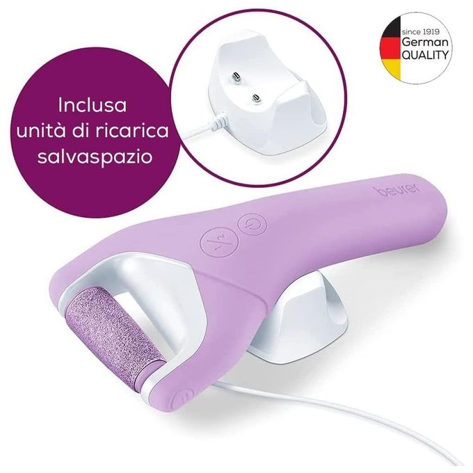 Beurer MP59 Levigatore per Talloni con Funzione WetandDry Batteria Ricaricabile 2 Livelli di Velocita' 2 Rulli a Grana Fine e Grossa colore Bianco