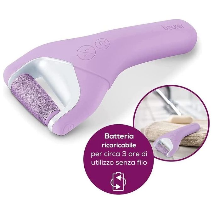 Beurer MP59 Levigatore per Talloni con Funzione WetandDry Batteria Ricaricabile 2 Livelli di Velocita' 2 Rulli a Grana Fine e Grossa colore Bianco