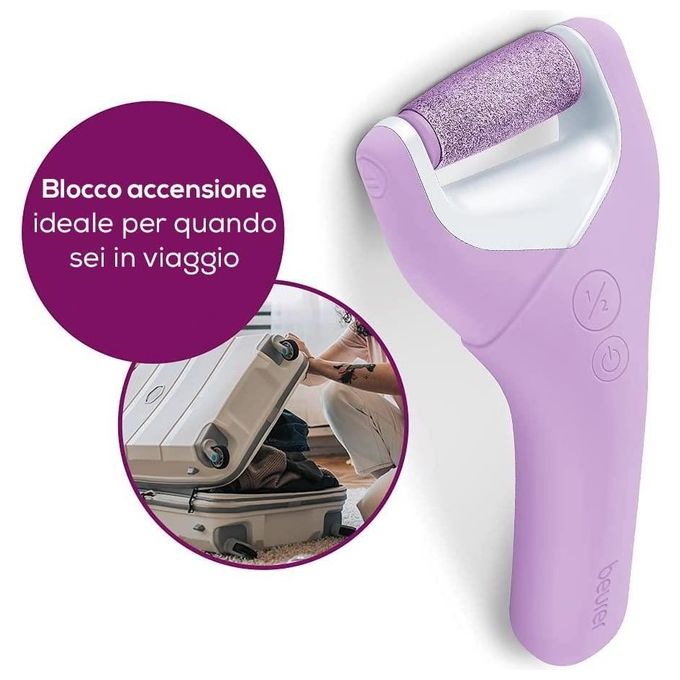 Beurer MP59 Levigatore per Talloni con Funzione WetandDry Batteria Ricaricabile 2 Livelli di Velocita' 2 Rulli a Grana Fine e Grossa colore Bianco