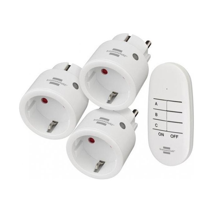 Brennenstuhl Comfort-Line-Set di 3 Prese Radiocomandate Mini 3+1 Interruttore Radio Bianco