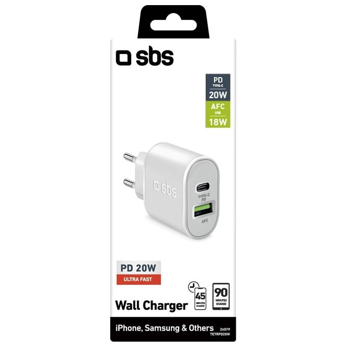 Sbs Wall Charger Caricabatterie 1xUsb-A + 1xUsb-C 20W