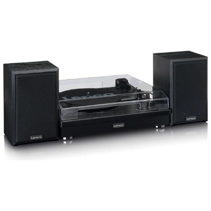 Lenco LS-101BK Giradischi Bluetooth Trasmissione a Cinghia 2x10W 33 45 78 rpm Ingresso AUX colore Nero