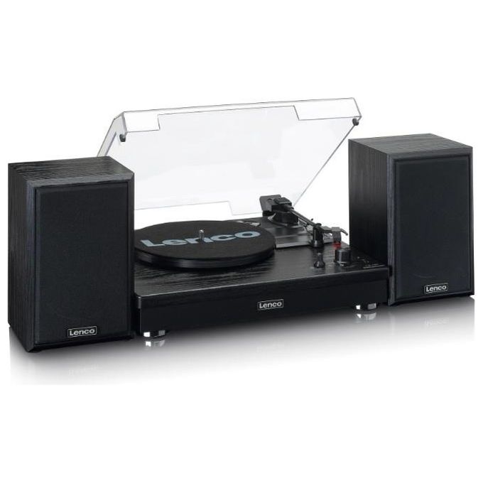 Lenco LS-101BK Giradischi Bluetooth Trasmissione a Cinghia 2x10W 33 45 78 rpm Ingresso AUX colore Nero