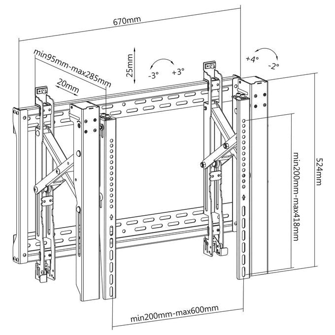 DIGITUS DA-90446 Supporto a parete per TV pop-out VESA 200x200 a 600x400 carico massimo 70 Kg regolazione precisa colore Nero