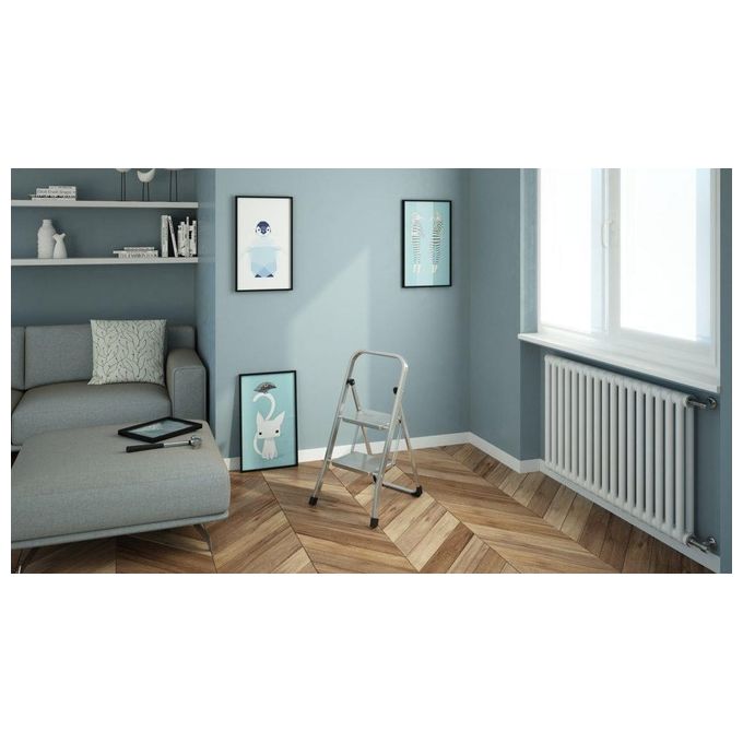 Sgabello in acciaio 2 gradini telaio rettangolare 30x20 mm gradino con superficie antiscivolo Portata: 150Kg