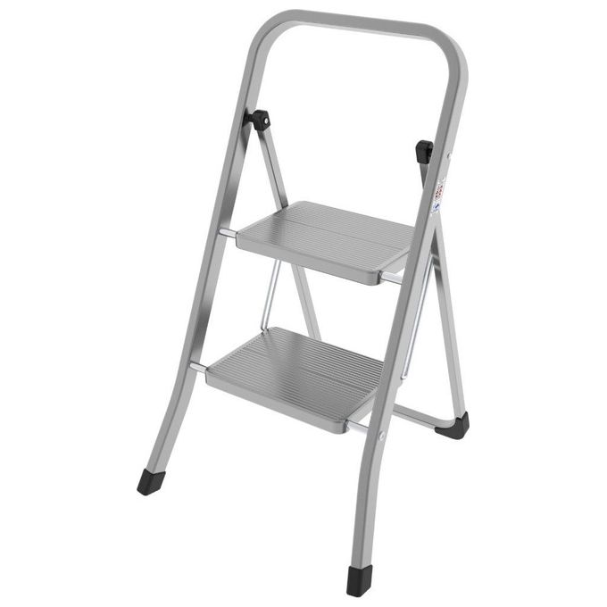 Sgabello in acciaio 2 gradini telaio rettangolare 30x20 mm gradino con superficie antiscivolo Portata: 150Kg