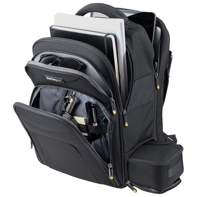 StarTech NTBKBAG156 Zaino per Laptop 15.6'' con Custodia Accessori Rimovibile Scomparto Espandibile Tasche per Tablet e Bottiglia Materiale Nylon 1680D colore Nero