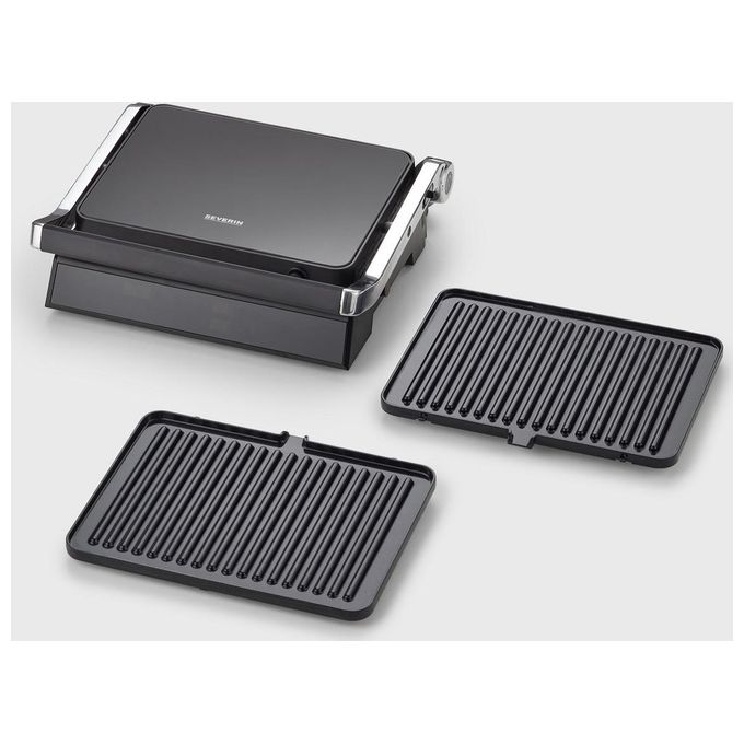 Severin KG2399 Griglia di contatto con Display Touch 5 Programmi Piastre in Ceramica Rimovibili Temperatura Max 230 °C Potenza 1800 W colore Nero Acciaio inox