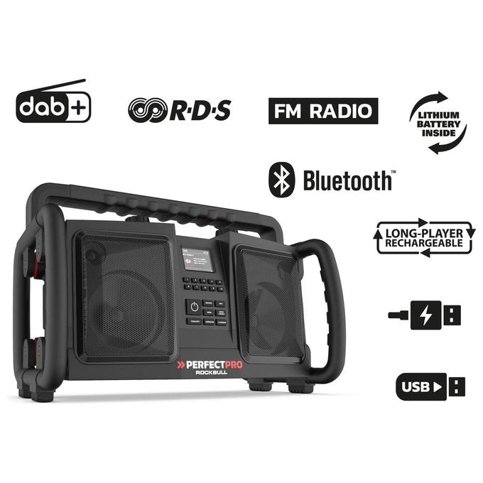 Perfectpro RB2 ROCKBULL Radio Portatile DAB+ FM Bluetooth 50 W Batteria 12000 mAh IP65 colore Nero