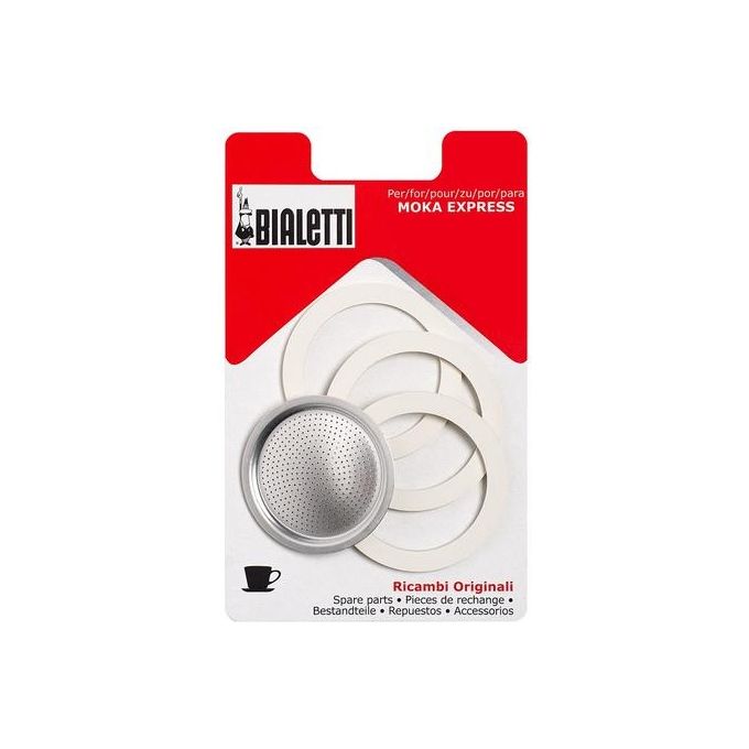 Bialetti 3 Guarnizioni e Filtro in alluminio per caffettiera moka 2 tazze