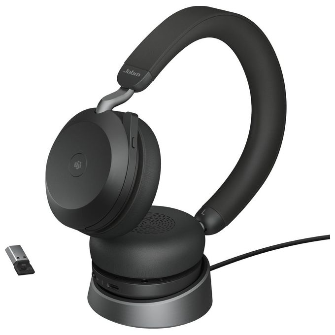 Jabra 27599-999-989 Evolve2 75 Auricolare Wireless A Padiglione con Cancellazione Attiva del Rumore Bluetooth 5.2 Base di Ricarica colore Nero