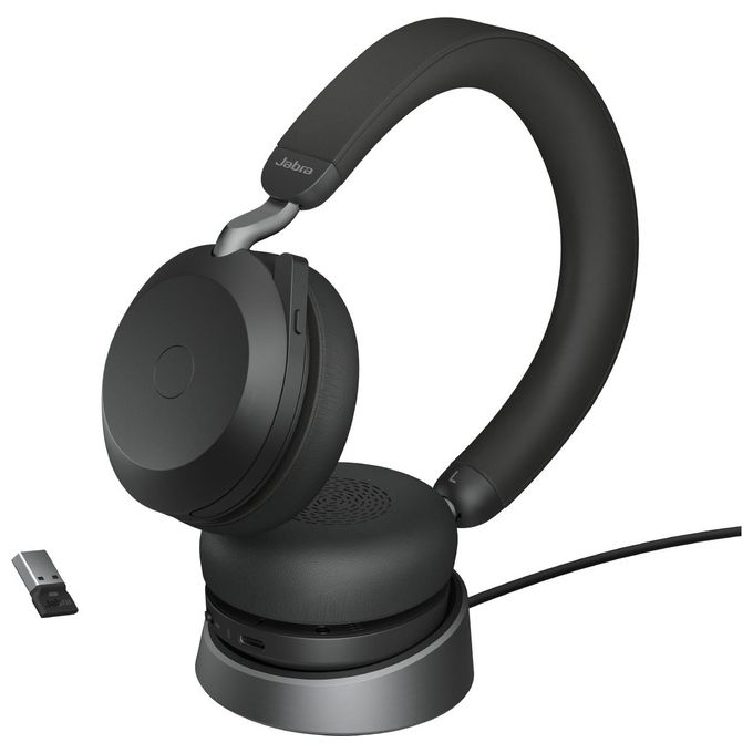 Jabra 27599-989-989 Evolve2 75 Auricolare Wireless con Cancellazione Attiva del Rumore 8 Microfoni Autonomia 36 Ore Base di Ricarica Inclusa colore Nero