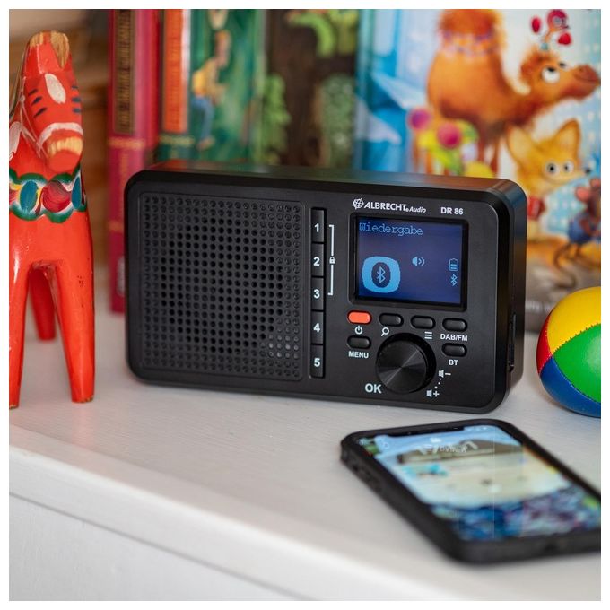 Albrecht 27861 DR 86 Radio da Tavolo Digitale DAB+ FM con Batteria Ricaricabile 2200 mAh USB Type-C Bluetooth colore Nero