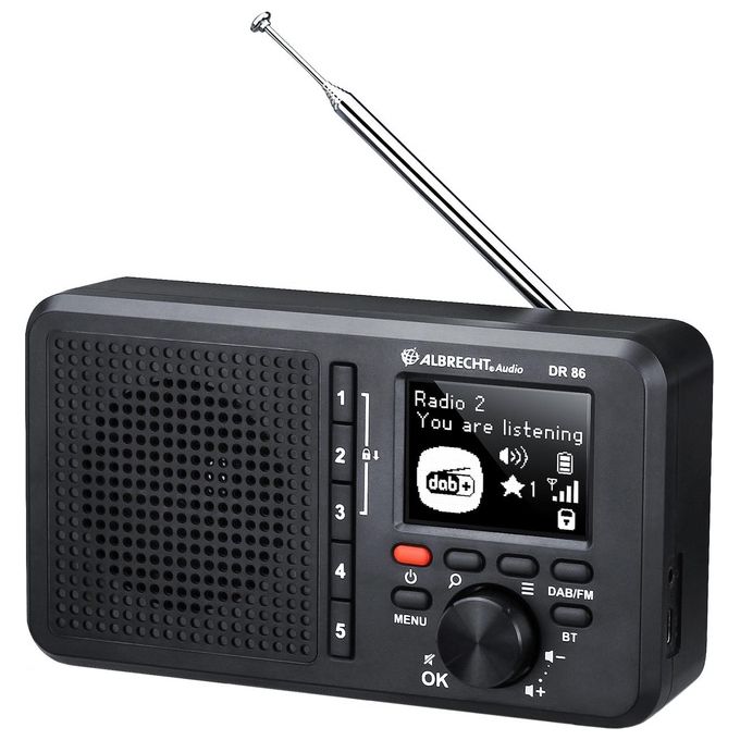 Albrecht 27861 DR 86 Radio da Tavolo Digitale DAB+ FM con Batteria Ricaricabile 2200 mAh USB Type-C Bluetooth colore Nero