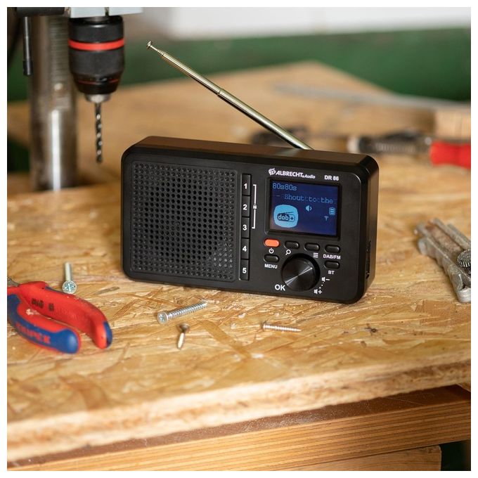 Albrecht 27861 DR 86 Radio da Tavolo Digitale DAB+ FM con Batteria Ricaricabile 2200 mAh USB Type-C Bluetooth colore Nero