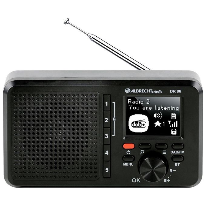 Albrecht 27861 DR 86 Radio da Tavolo Digitale DAB+ FM con Batteria Ricaricabile 2200 mAh USB Type-C Bluetooth colore Nero