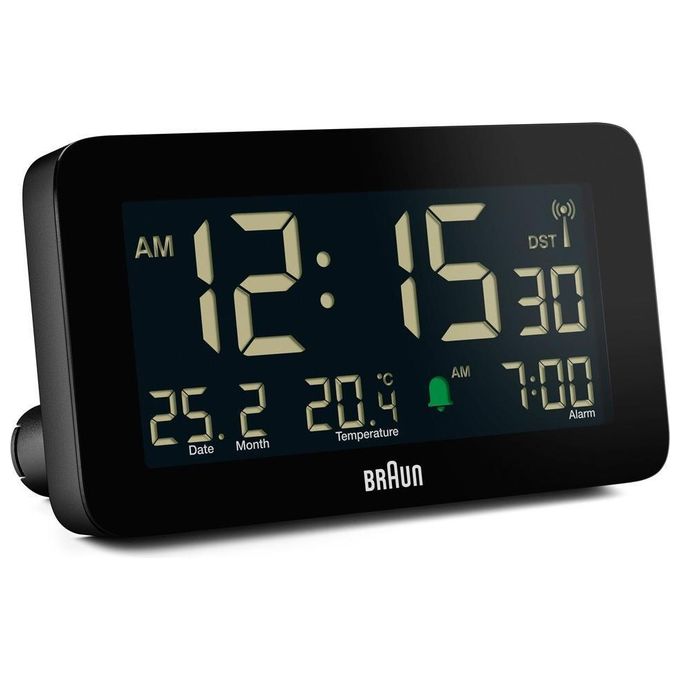 Braun BC10 DCF-B Sveglia Digitale Radiocontrollata LCD Retroilluminazione Blu Verde Temperatura Snooze colore Nero